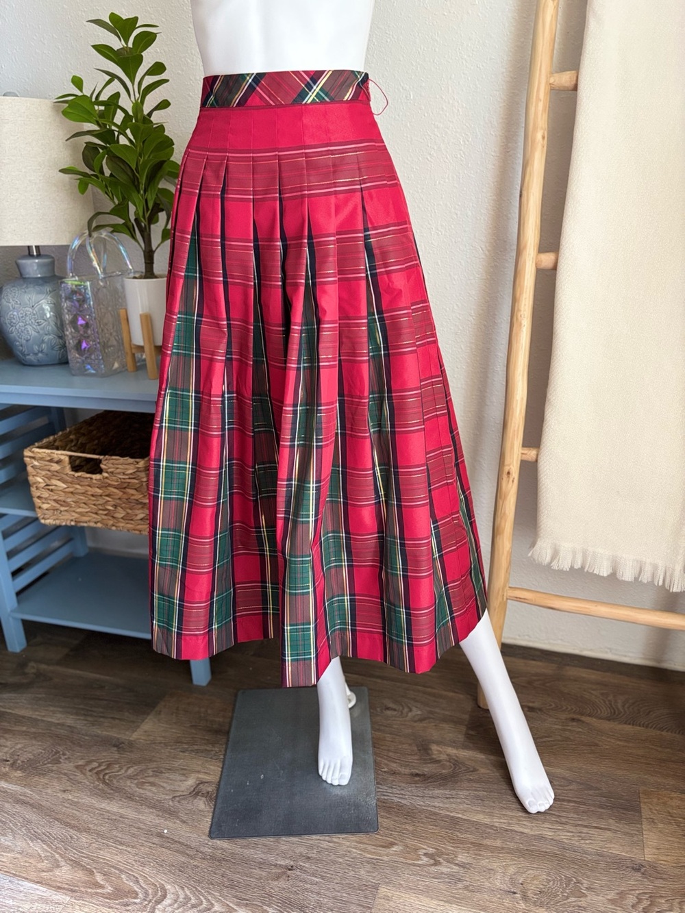 Talbots Red Tartan Pleated Midi Skirt - Picture 3 of 6